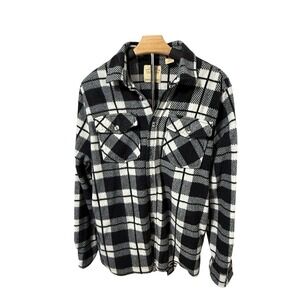 Telluride Clothing Co Fleece Shirt Jacket Mens Medium Black White Plaid Shacket